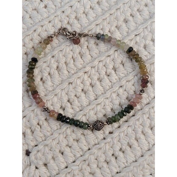 Watermelon Tourmaline Bracelet 925 Sterling Silver 7.5–8" Faceted Beads Handmade - Picture 3 of 9